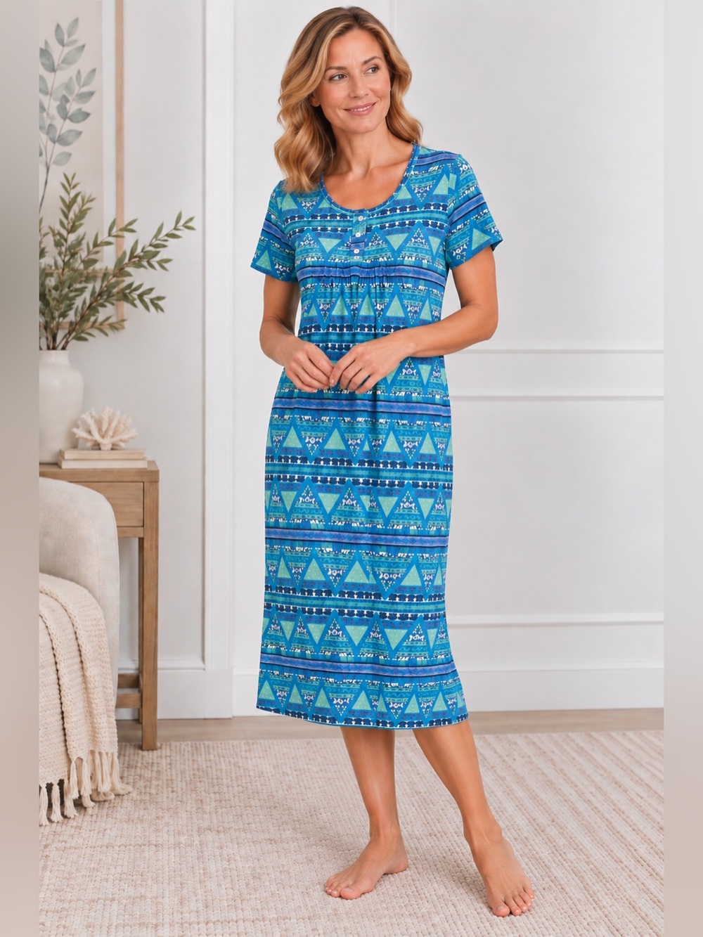 Short Sleeve Nightgown with Fooler Buttons